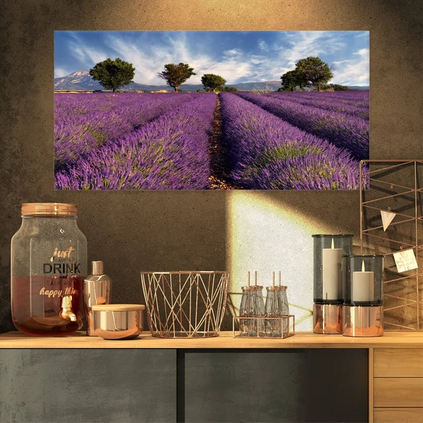 Design Art 'Lavender Field on Windy Afternoon' Photographic Print on Wrapped Canvas, Purple