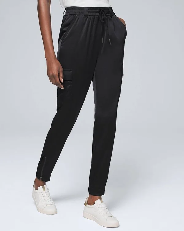 Women's Whbm WKND Satin Jogger Pants - Black, Size 8 - Long by White House Black Market