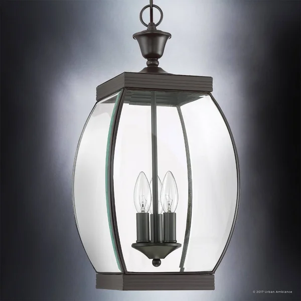 Luxury Colonial Outdoor Pendant Light, Large Size: 20.5x22H x 9x22W, with Transitional Style Elements, Bowed Design, Gorgeous Da