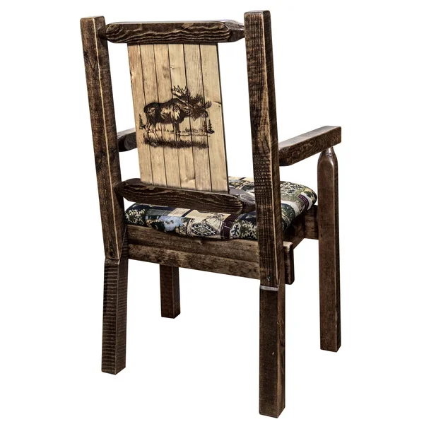 Montana Woodworks Homestead Collection Captain&s Chair - Woodland Upholstery w/ Laser Engraved Moose Design, Stain & Lacquer