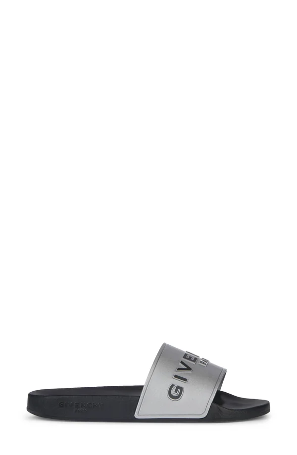 Givenchy Silver Logo Flat Sandals