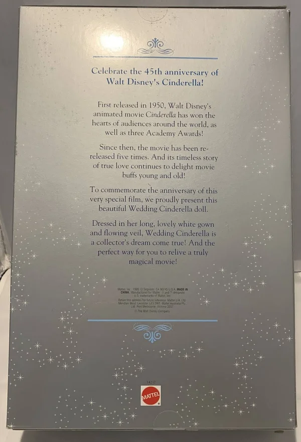 Mattel Disney Wedding Cinderella Barbie - 1995, 45th Anniversary