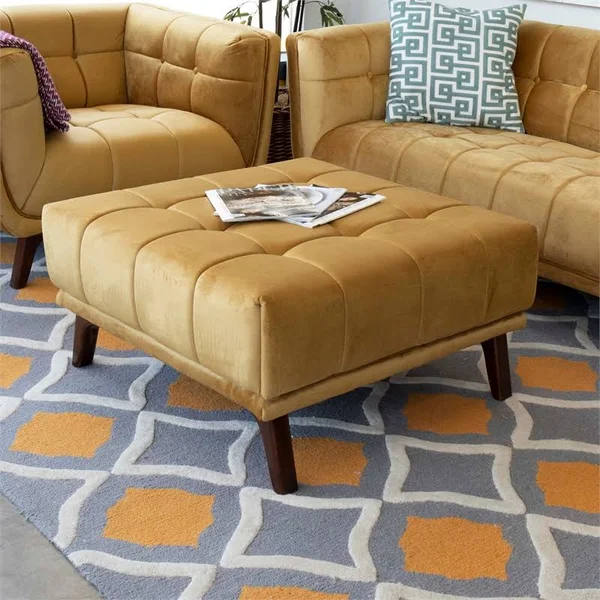 Pemberly Row Mid Century Modern Allen Yellow Ottoman - PR-4753-2014073