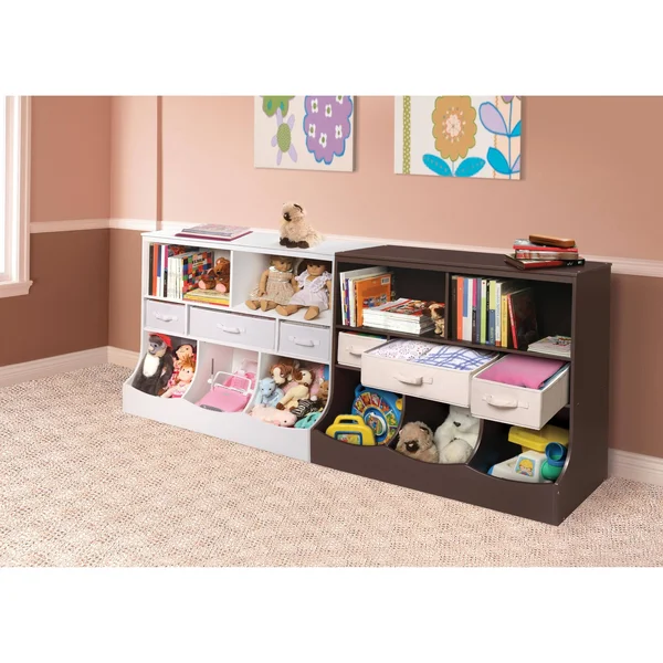 Taylor & Olive Lupine Combo Bin Storage Unit with Three Baskets Espresso/Ecru Baskets Espresso Finish