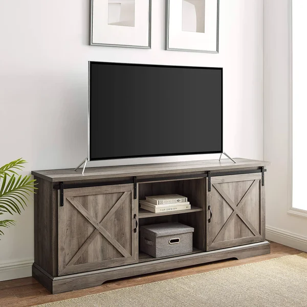 Walker Edison 70x22 Sliding Barn Door TV Console - Grey Wash