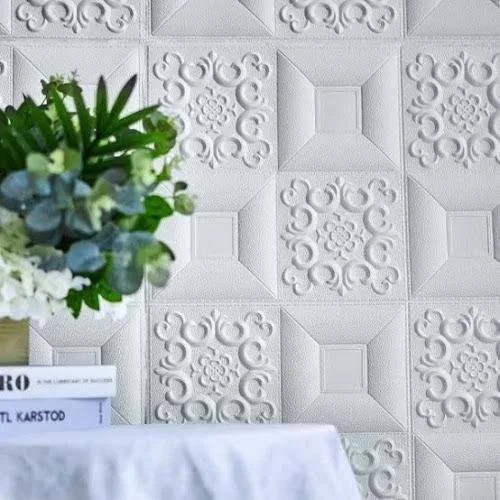 tcf 10 Pack, 52 Sq ft 3D White Foam Self Adhesive Wall Panels - French Design