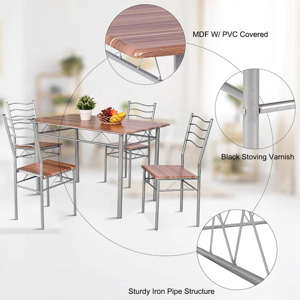 5 Piece Dining Table and Chairs Set Kitchen Breakfast Furniture - Walnut