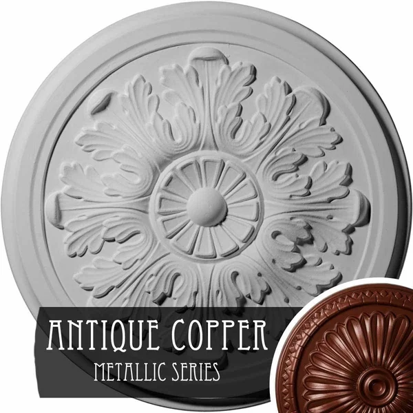 12 3/4x22OD x 7/8x22P Legacy Acanthus Ceiling Medallion (Fits Canopies Up to 3 1/2x22), Hand-Painted Copper Green Patina