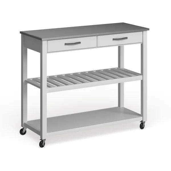 Porch & den Keap White Wood/ Stainless Steel Kitchen Cart Island - N/A