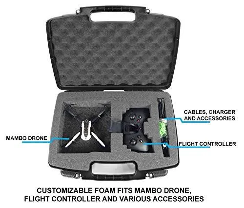 Casematix Mini Drone Hard Carry Case Fits Parrot Mambo Drone, Cannon, Grabber, Parrot Flypad MiniDrone Controller, Propeller