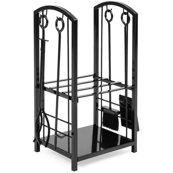 Best Choice Products Fireplace Firewood Log Rack 5-Piece Storage Logs Holder with Tools Set Indoor Outdoor Wrought Iron for Wood