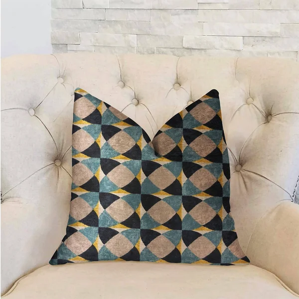 Plutus Shape Reflections Blue and Beige Luxury Throw Pillow 26x22L x26x22W