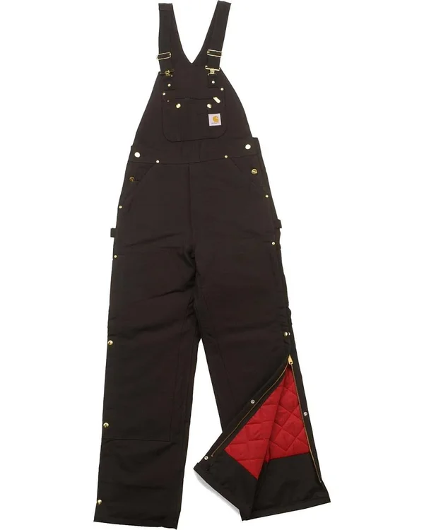 Carhartt Men's Black Duck Zip-To-Thigh Quilt-Lined Bib Overalls