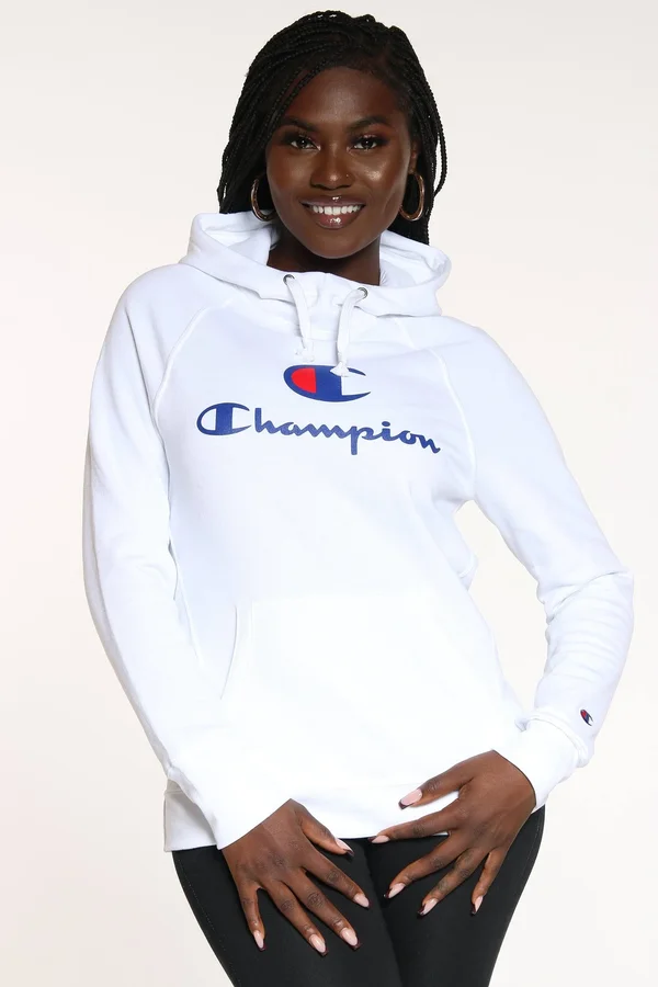 Champion White Powerblend Graphic Hoodie