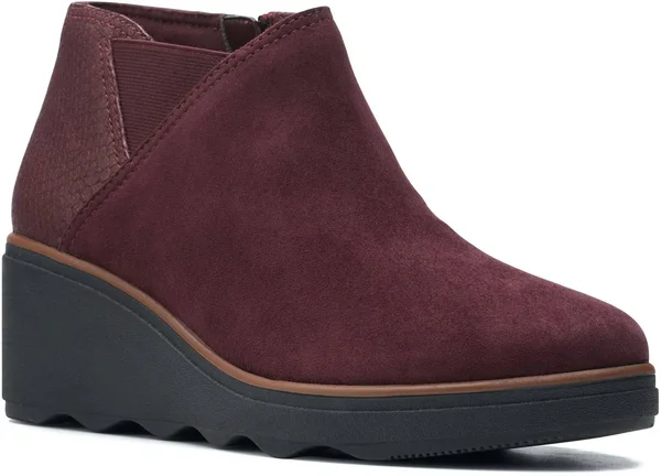 Clarks Women's Collection Mazy Harwich Boots - Burgundy Suede Interest Combination