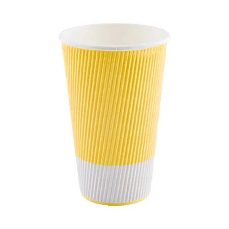 16 oz Light Yellow Paper Coffee Cup - Ripple Wall - 3 1/2 inch x 3 1/2 inch x 5 1/2 inch - 500 Count Box - Size: One Size