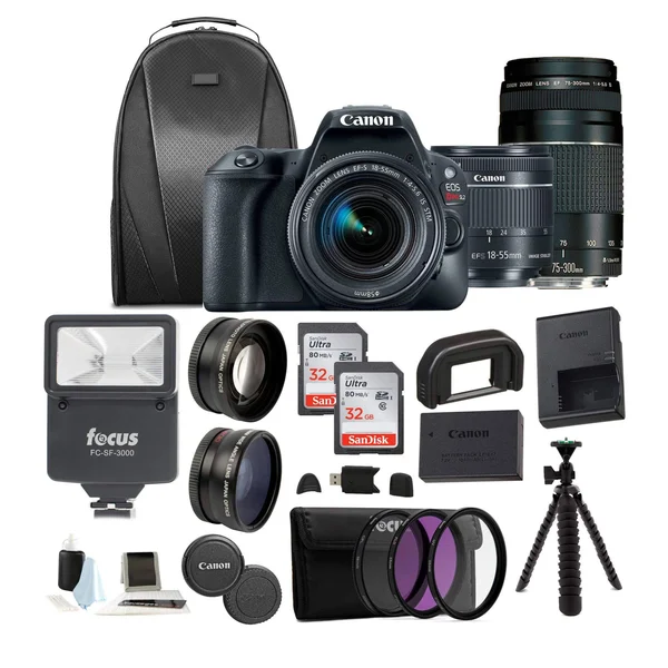 Canon Eos Rebel SL2 Dslr Camera w/ 18-55mm & 75-300mm Lenses and 32GB SD Bundle