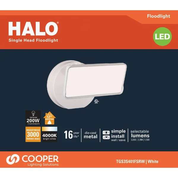 Halo Switch Hardwired LED White Floodlight