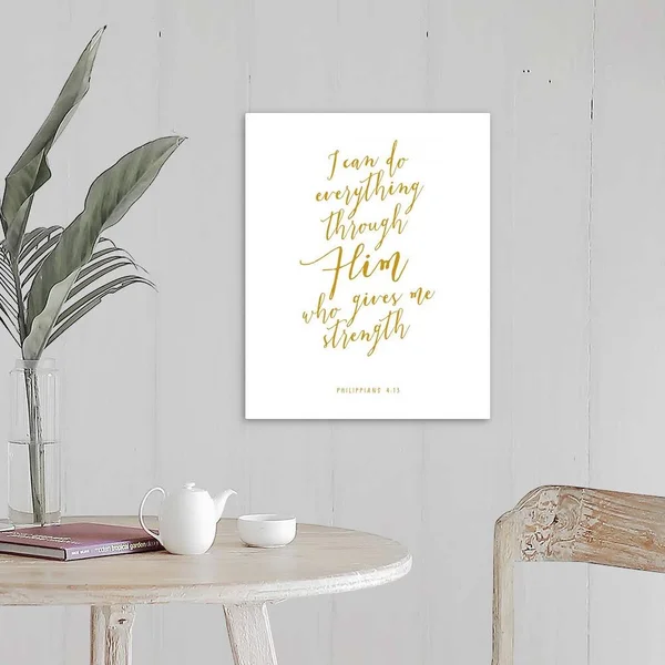 Philippians 4:13 - Scripture Art in Gold and White, Canvas Wall Art, 16x20, Great Big Canvas