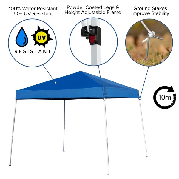 Flash Furniture 8&x8& Blue Outdoor Pop Up Event Slanted Leg Canopy Tent with Carry Bag