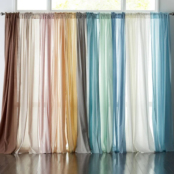 Chambray Voile Yarn-Dyed Ring Top Window Curtain - Violet Ice - Purple, Size 44X108, Cotton, The Company Store