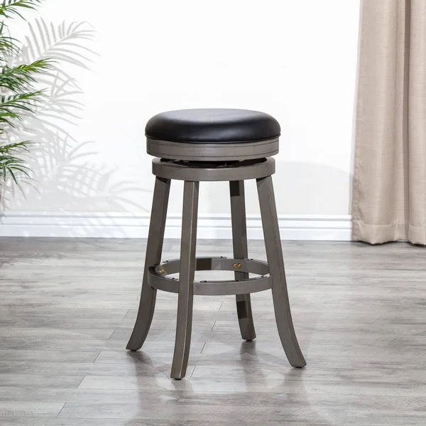 Dty Indoor Living Creede Backless Swivel Stool, Weathered Gray Finish 25x22 Counter Height, Black Leather Seat