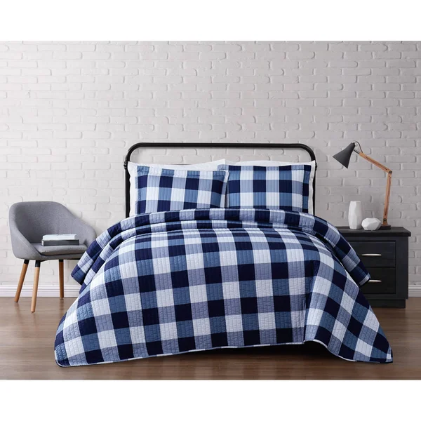 Truly Soft Everyday Buffalo Plaid Black Twin XL Quilt Set