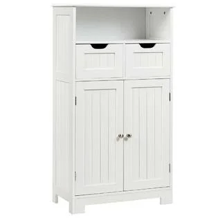 Gymax Bathroom Floor Cabinet Wooden Storage Organizer Side Cabinet w/2 Drawer 2 Doors gys04864