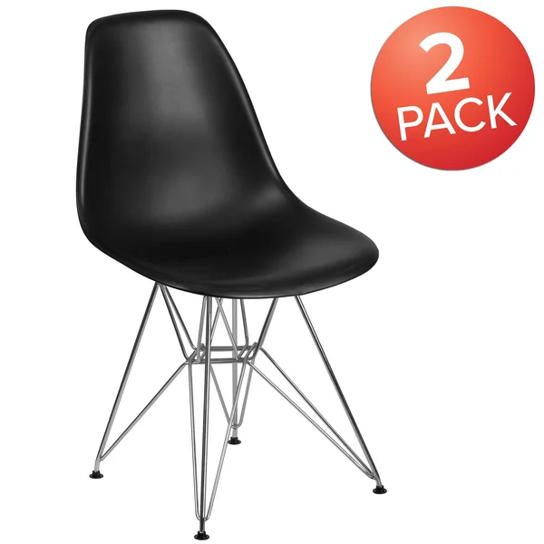 Lancaster Home 2 Pk. Elon Series Plastic Chair with Chrome Base, White