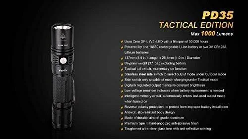 Fenix PD35 2015 Tac Edition 1000 Lumen Cree XP-L LED Tactical Flashlight with Fenix Arb-L2M 18650 Li-ion Rechargeable battery - F