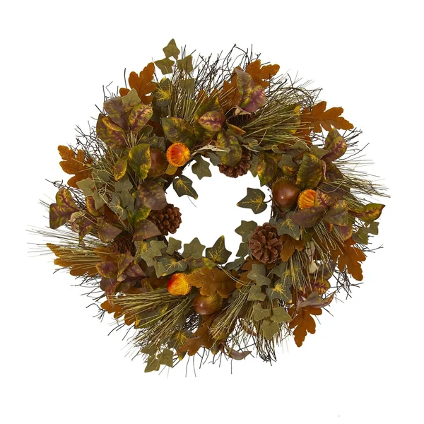 Nearly Natural 23in. Mixed Fall Leaf Pinecone and Acorn Artificial Wreath