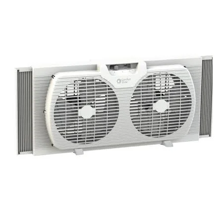 Comfort Zone Twin Window Fan with 2 Speeds and 7 in. Blades - White, Size: 2 in