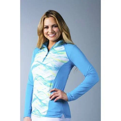SanSoleil SolTek Ice Long Sleeve Print Panel Mock Neck Top