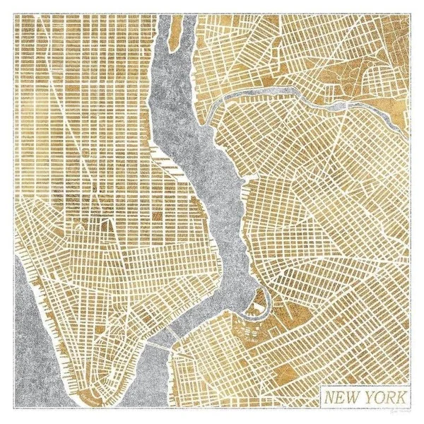 Easy Art Prints Laura Marshall's 'Gilded New York Map' Premium Canvas Art - 40 x 40 - Brazilian Barnwood Frame