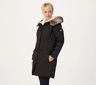 Centigrade Parka Coat with Faux Fur Details, Size X-Small, Black