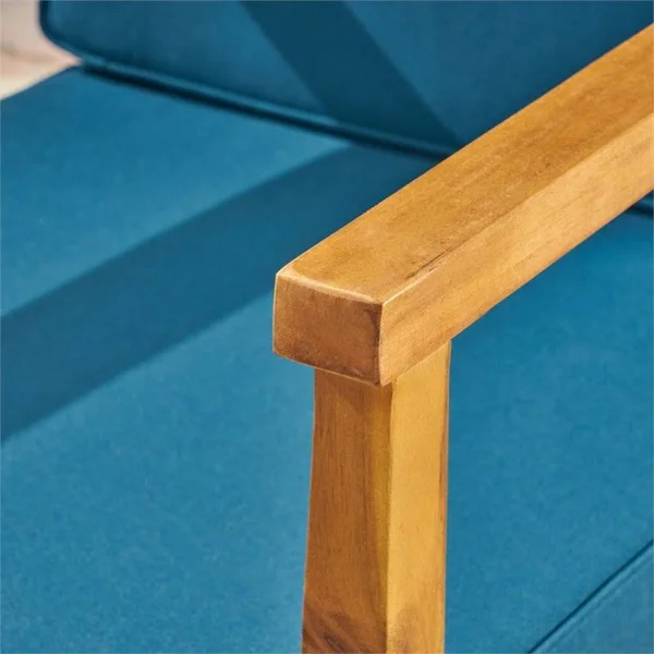 Newbury Outdoor 4 Piece Acacia Wood Chat Set with Cushions, Teak, Dark Teal