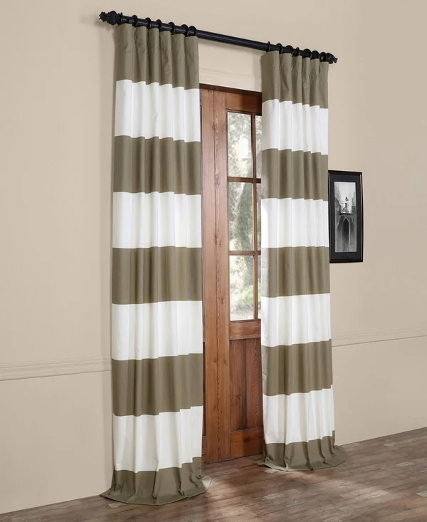 Horizontal Stripe Cotton Curtain Panel