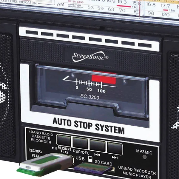 Supersonic Sc-3200 Black Retro 4-Band Radio & Cassette Player
