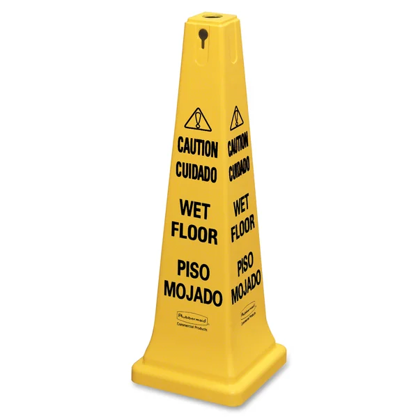 Rubbermaid Commercial 6276-77 Four-Sided Caution, Wet Floor Yellow Safety Cone, 12-1/4 x 12-1/4 x 36H