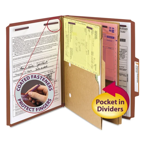 Smead Pressboard Folders with 2-Pocket Dividers, Red, Six -Section - 10 pack