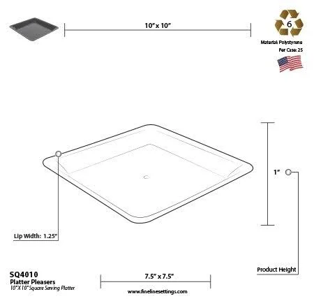 Fineline Settings 3500-BK Black 10.75 x 10.75 Square Tray