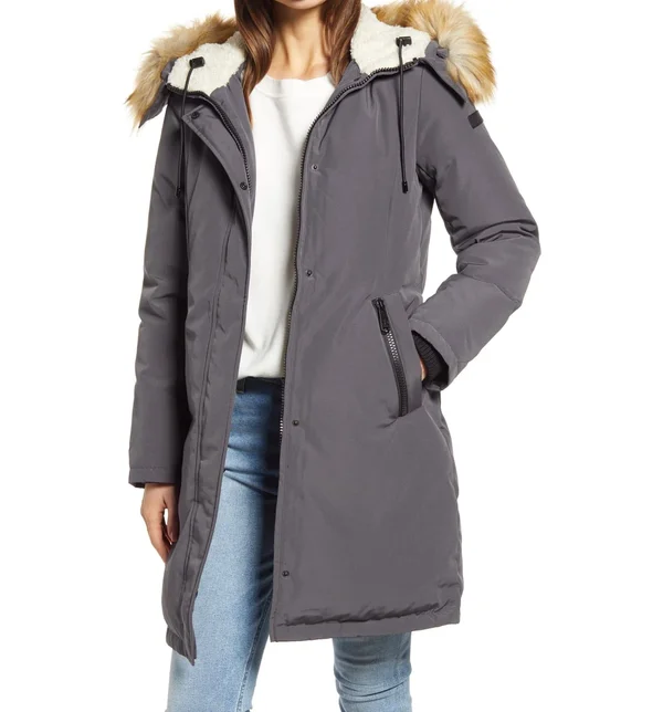 Women's Sam Edelman Faux Fur Trim Down Jacket, Size X-Small - Black