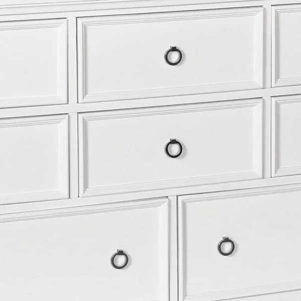 8 Drawer Wooden Dresser with Ring Pulls and Tapered Feet, White