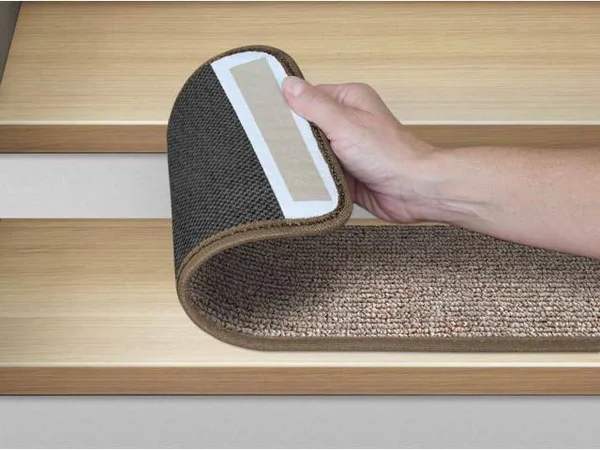 Set of 12 Adhesive Carpet Stair Treads - Pebble Beige - 8 in. x 30 in.