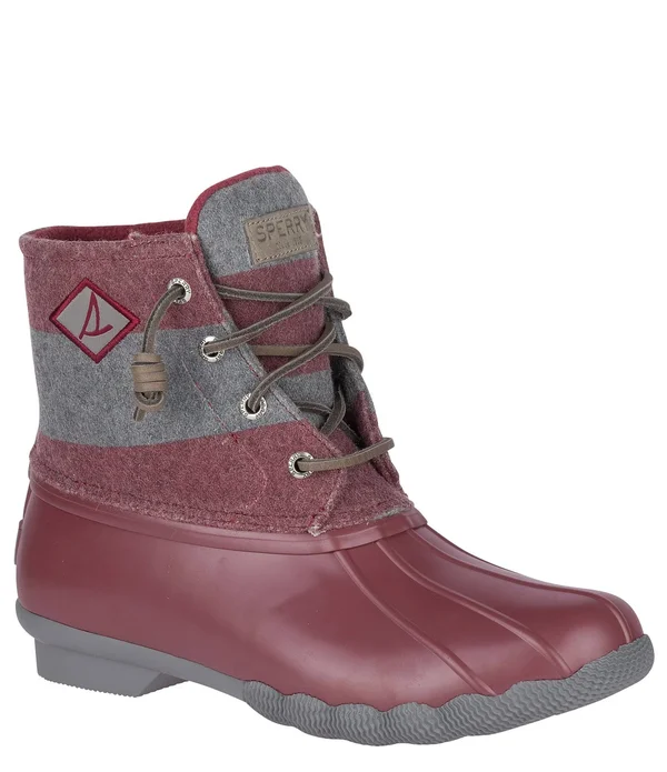 Sperry Saltwater Varsity Stripe Wool (Wine/Grey) Women's Rain Boots