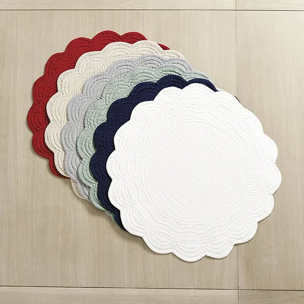 Set of 4 Marseille Linen Round Quilted Placemats White - Ballard Designs