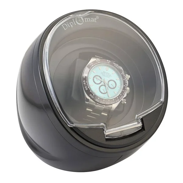 Diplomat Economy Carbon Fiber Pattern Single Watch Winder with New 4 Program Bi-Directional Smart IC Timer Control - Unisex, Gray