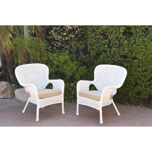 Set of 2 Windsor White Resin Wicker Chair with Cushion - Tan