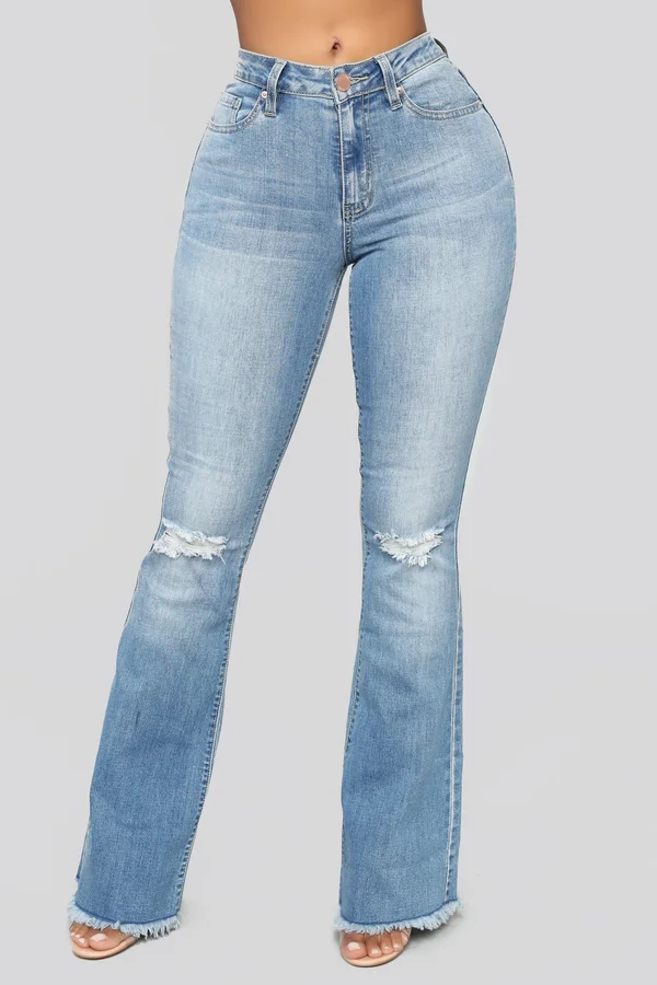 Womens Nothing But The Best Flare Jeans in Medium Blue Wash Size 14 by Fashion Nova