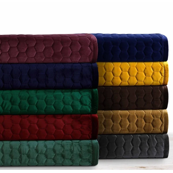 Tribeca Living Lugano Honeycomb Velvet Oversized Quilt Set - Red, Queen